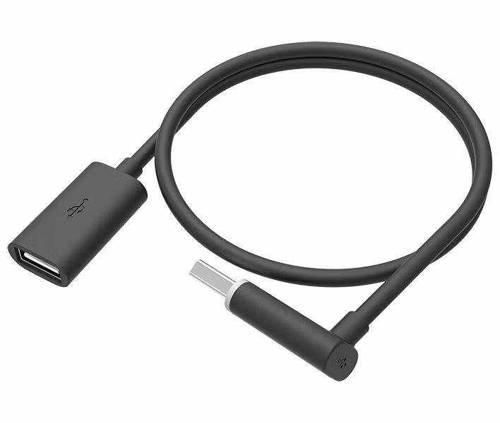 HTC prodlužovací kabel USB 2.0/ zástrčka A - zásuvka A/ černý / 45cm /zahnutý konektor pro pohodlné připojení