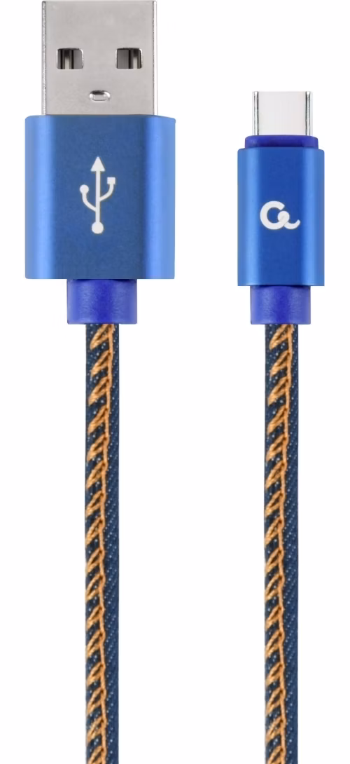 GEMBIRD CABLEXPERT Kabel USB 2.0 AM na Type-C kabel (AM/CM), 1m, opletený, jeans, blister, PREMIUM QUALITY