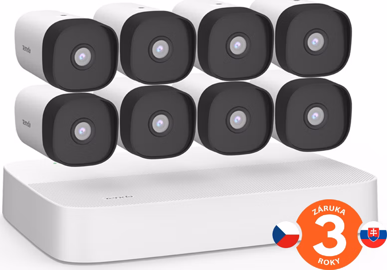 Tenda K8P-4TR - PoE kamerový set 4MPx, 8CH NVR + 8x IP kamera 4MPx IP67, zvuk, web. rozhraní, CZ app