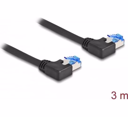 Delock Síťový kabel rozhraní RJ45 Cat.6A, S/FTP, levý pravoúhlý, 3 m, černý