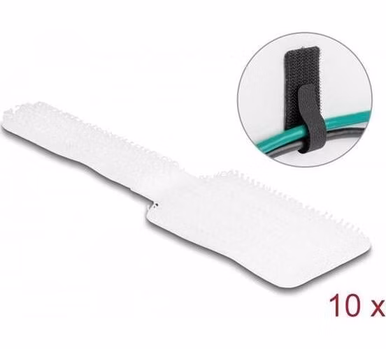 Delock Miniaturní držák kabelů na suchý zip D 90 mm x Š 24 mm samolepicí, 10 ks, bílá