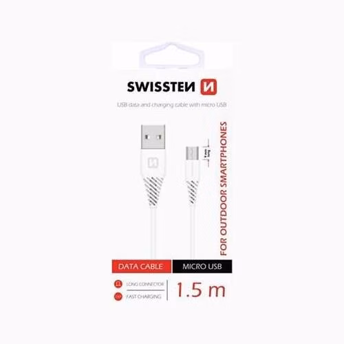 SWISSTEN DATA CABLE USB / MICRO USB 1,5 M BÍLÝ (9mm)