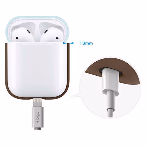 Elago Airpods Silicone Duo Case - Dark Brown/Blue,Yellow