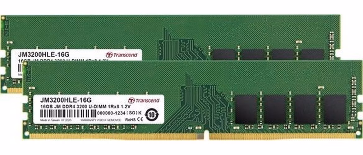DDR4 32GB DIMM KIT (16GB*2) 3200Mhz TRANSCEND U-DIMM 1Rx8 2Gx8 CL22 1.2V
