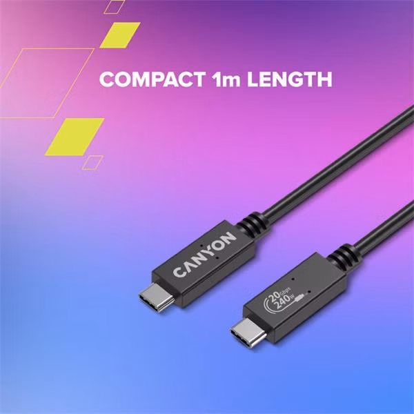 Canyon OnWire 240, 1 m, nabíjací a dátový kábel USB-C / USB-C, USB4, 240 W PD, 20 Gb/s, TPE, čierny