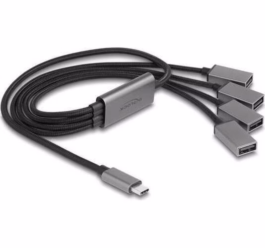 Delock Čtyřportový kabelový rozbočovač USB 2.0 s konektorem rozhraní USB Type-C™, 60 cm