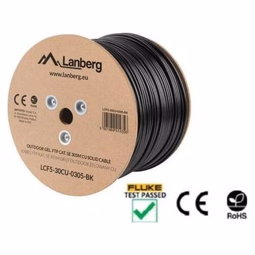 LANBERG LAN KABEL CAT.5E FTP 305M PEVNÝ VENKOVNÍ KABEL S GELOVOU VÝPLNÍ CU ČERNÝ FLUKE PASS