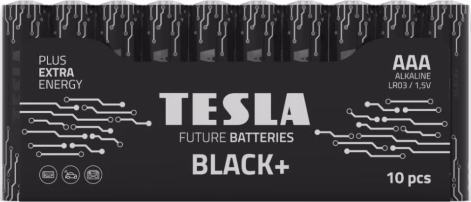 TESLA BLACK+ alkalická baterie AAA (LR03, mikrotužková, fólie) 10 ks