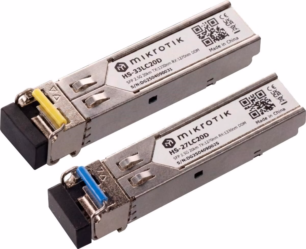 MikroTik SFP28 pár optických modulů HS-2733LC20D, SM, 20km, 1G/2.5G
