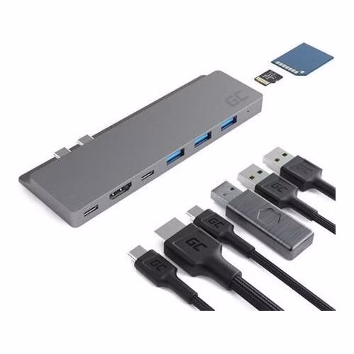Green Cell HUB Connect60 8in1 adaptér (Thunderbolt 3, USB-C, HDMI, 3x USB 3.0, SD, microSD) pro MacBook Pro 13"/15" 2016 - 2019