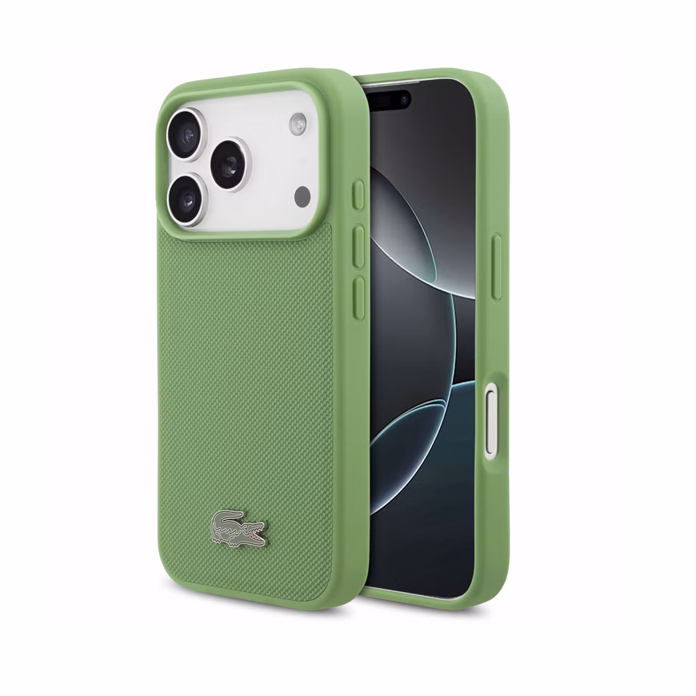 Lacoste PVC Iconic Petit Pique Metal Logo MagSafe kryt iPhone 18 Pro zelený