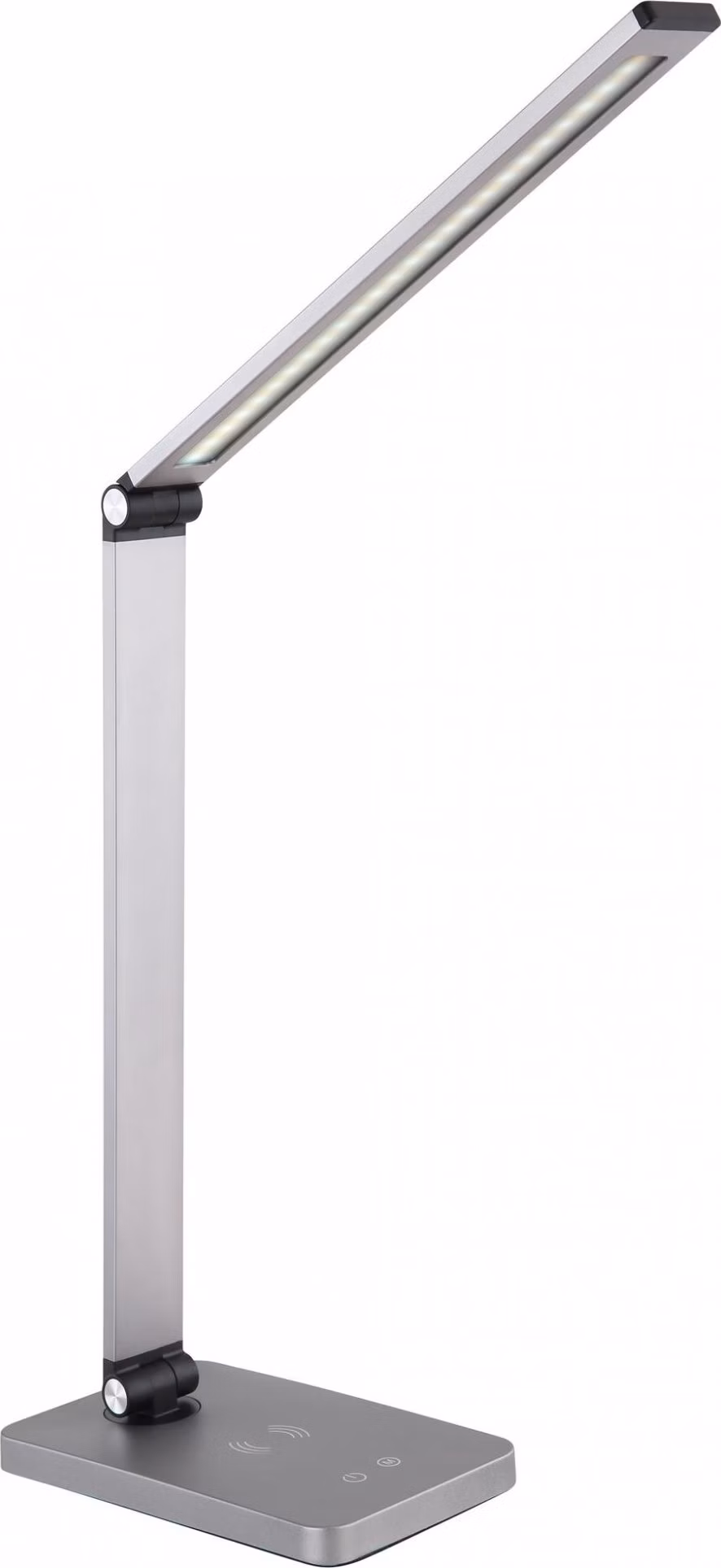 Platinet PDL888S stolná LED lampa 10W stmievateľná, bezdrôtové nabíjanie, USB port, strieborná