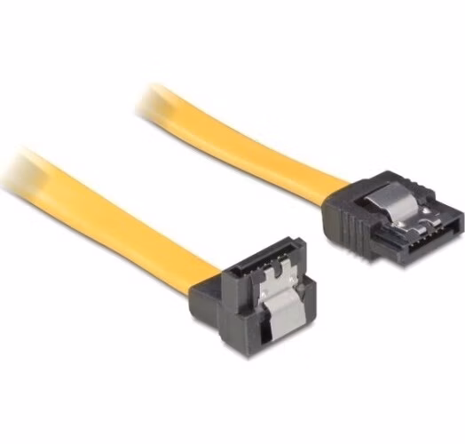 Delock kabel HDD SATA 50 cm přímý/dolů, žlutý, kovová západka