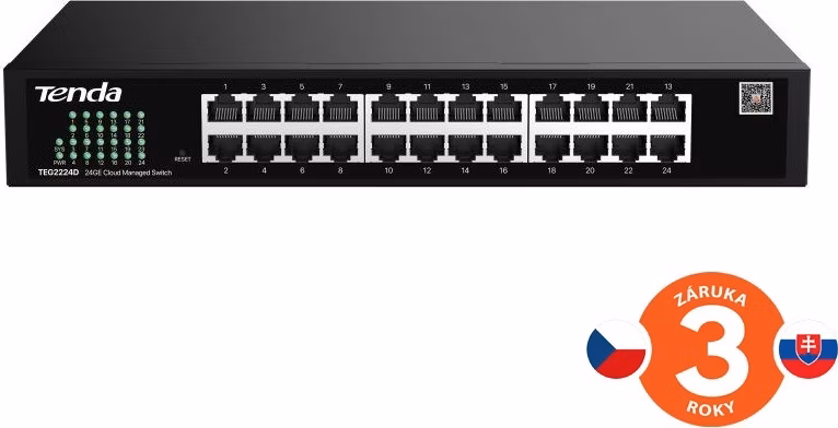 Tenda TEG2224D Websmart L2 cloud managed switch, 24x 10/100/1000 Mbps, Kov, Fanless-bez ventilátorů