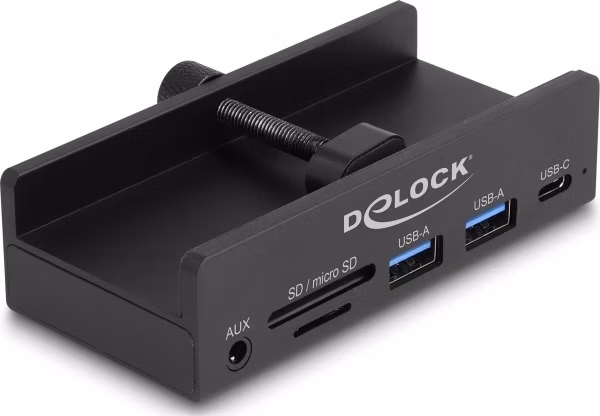 Delock Externí 3 portový rozbočovač USB 5 Gbps, 2 x USB Typ-A, 1 x USB Type-C™ a čtečka karet se 2 sloty