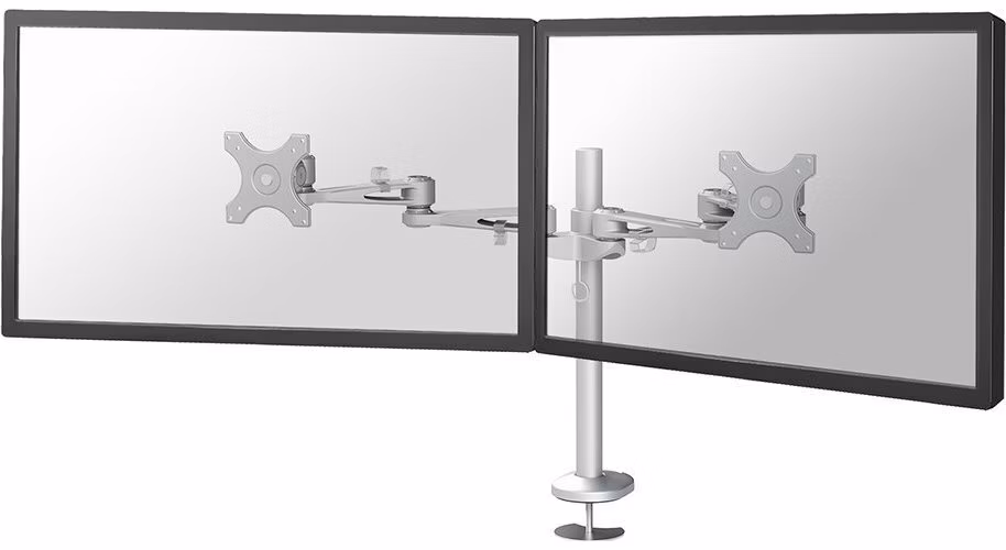 Neomounts FPMA-D935DG /Držák displeje/na stůl/10-27"/průchodka/3čepy/VESA 100X100/nosn.2x6kg/2 displeje/stříbrný