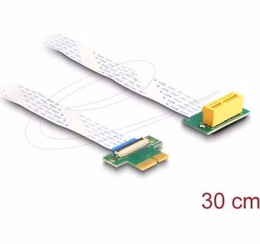 Delock Riser karta PCI Express, ze zástrčky x1 na slot x1 90° pravoúhlý, s kabelem FPC, délka 30 cm