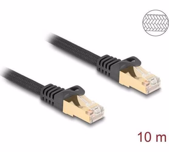 Delock Síťový kabel RJ45 s pleteným opláštěním, Cat.6A, ze zástrčky S/FTP na zástrčku, 10 m, černý