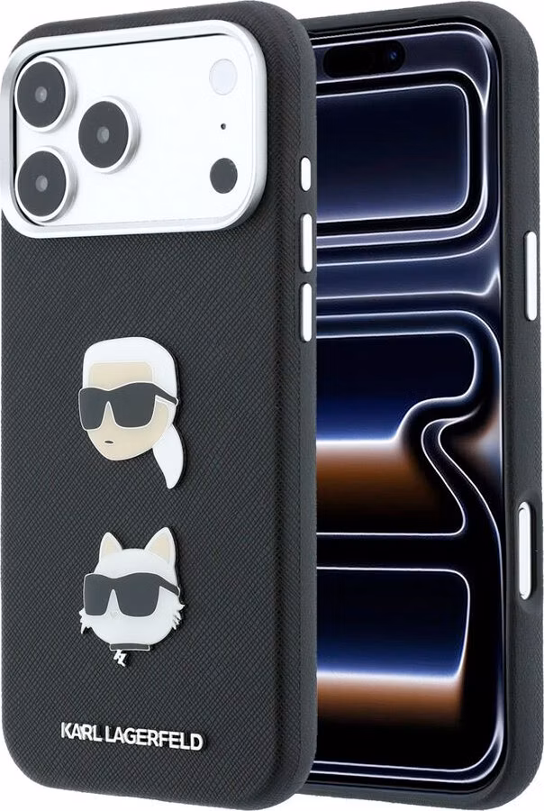 Karl Lagerfeld PU Semi Wrap Saffiano K&amp;CH Heads kryt iPhone 18 Pro Max čierny