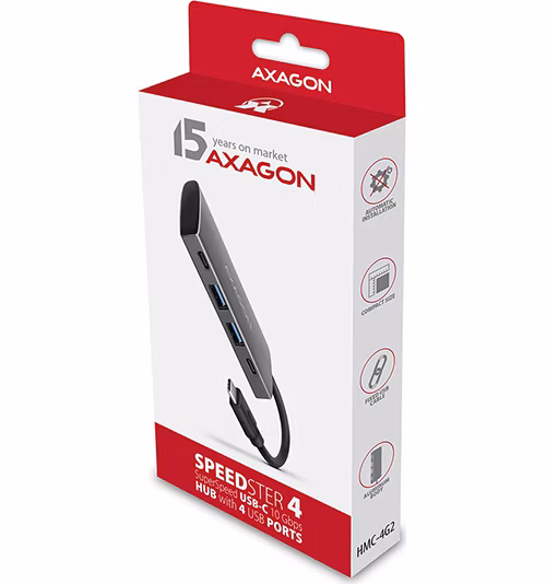 AXAGON hub USB-C SUPERSPEED / HMC-4G2 / USB 3.2 Gen2 / 2x USB-C / 2x USB-A / 10GB/s / 0,13m