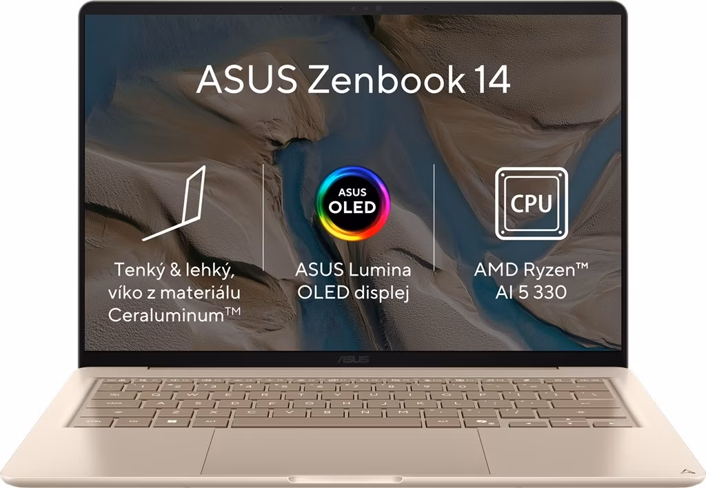 ASUS Zenbook 14 UX3480KA-OLED020W, AMD Ryzen AI 5 330, 14.0˝ 1920 x 1200 FHD, UMA, 16GB, SSD 512GB, W11H, TOPS 50,bez AC
