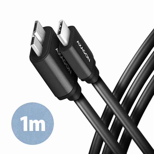 AXAGON BUMM3-CM10AB, SPEED kábel Micro-B USB USB-C, 1 m, USB 3.2 Gen 1, 3A, ALU, tpe, čierna