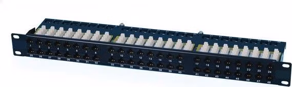 OXnet 19" patch panel 48port Cat5E, UTP, blok UNI 110, vyväz. lišta, 1U, čierny
