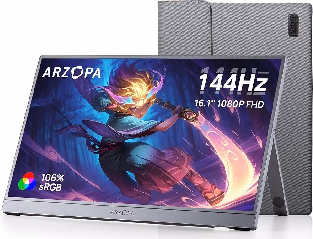 Arzopa Z1FC Portable Monitor 16.1" 144hz IPS Full HD 1080p Metal Housing Přenosný monitor + pouzdro, šedý