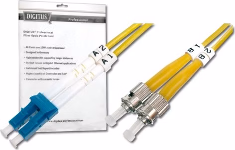 Digitus Fiber Optic Patch Cord, LC to ST, Singlemode, OS1, 09/125 µ, Duplex, 3m