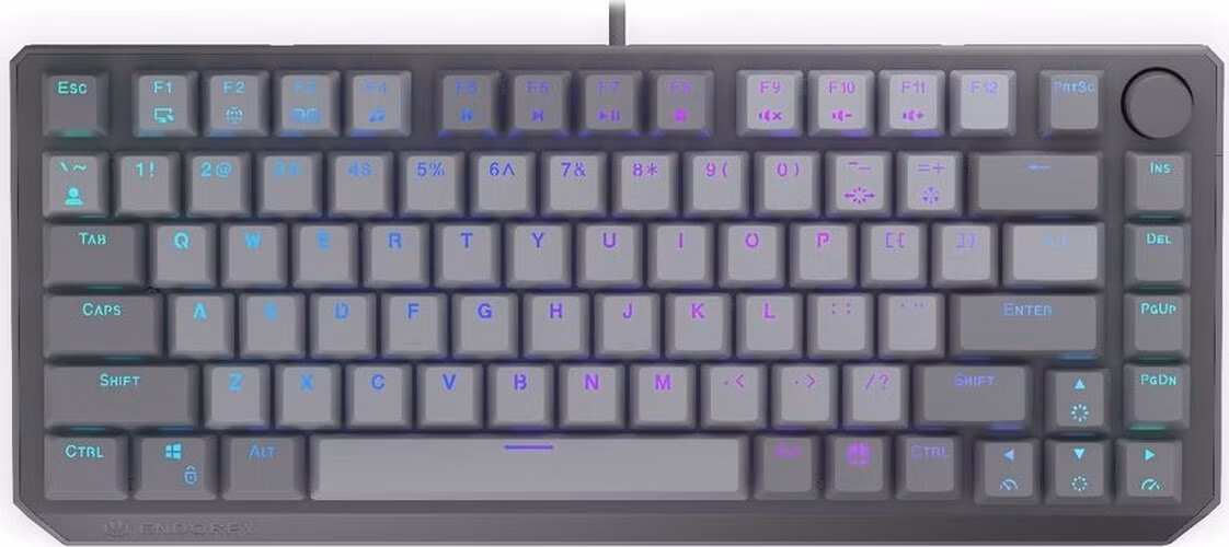 Endorfy Thock V2 75% Klávesnice, herní, drátová, mechanická, Endorfy Red, US layout, 75% velikost, ARGB, hliník, USB,šedá