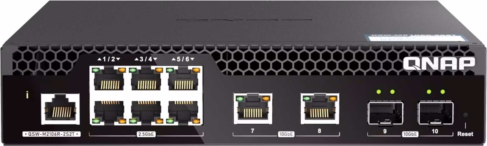 QNAP riadený PoE++ switch QSW-M2106PR-2S2T (6x 2,5GbE RJ45, 2x 10GbE RJ45, 2x 10GbE SFP+, malá šírka)