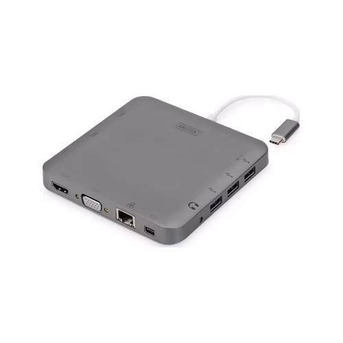 DIGITUS Univerzální dokovací stanice , USB-C, 11 portů, šedá 3x video, 1x USB-C, 3x USB3.0, RJ45, 2x čtečka karet
