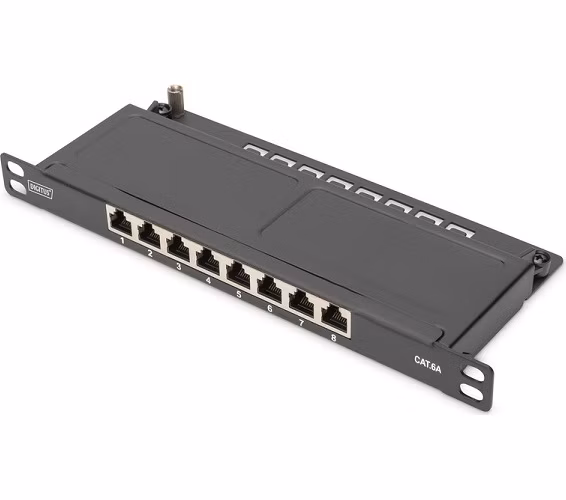 Propojovací panel DIGITUS CAT 6A, stíněný, 8portový, 0,5U, 10 ", černý