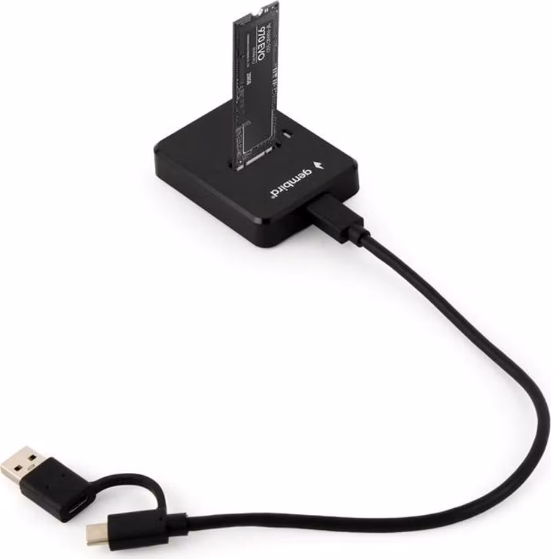 GEMBIRD dokovací stanice pro stolní počítače DD-U3M2, USB-C, M.2 SATA, NVMe SSD, černá