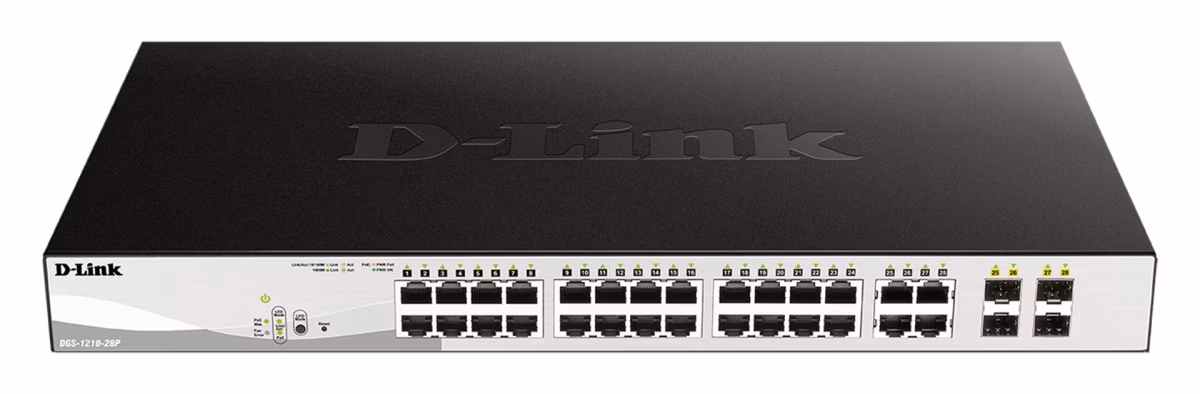 D-Link DGS-1210-28P 28-portový gigabitový Smart+ PoE switch, 24x GbE PoE+, 4x RJ45/SFP, PoE 193W