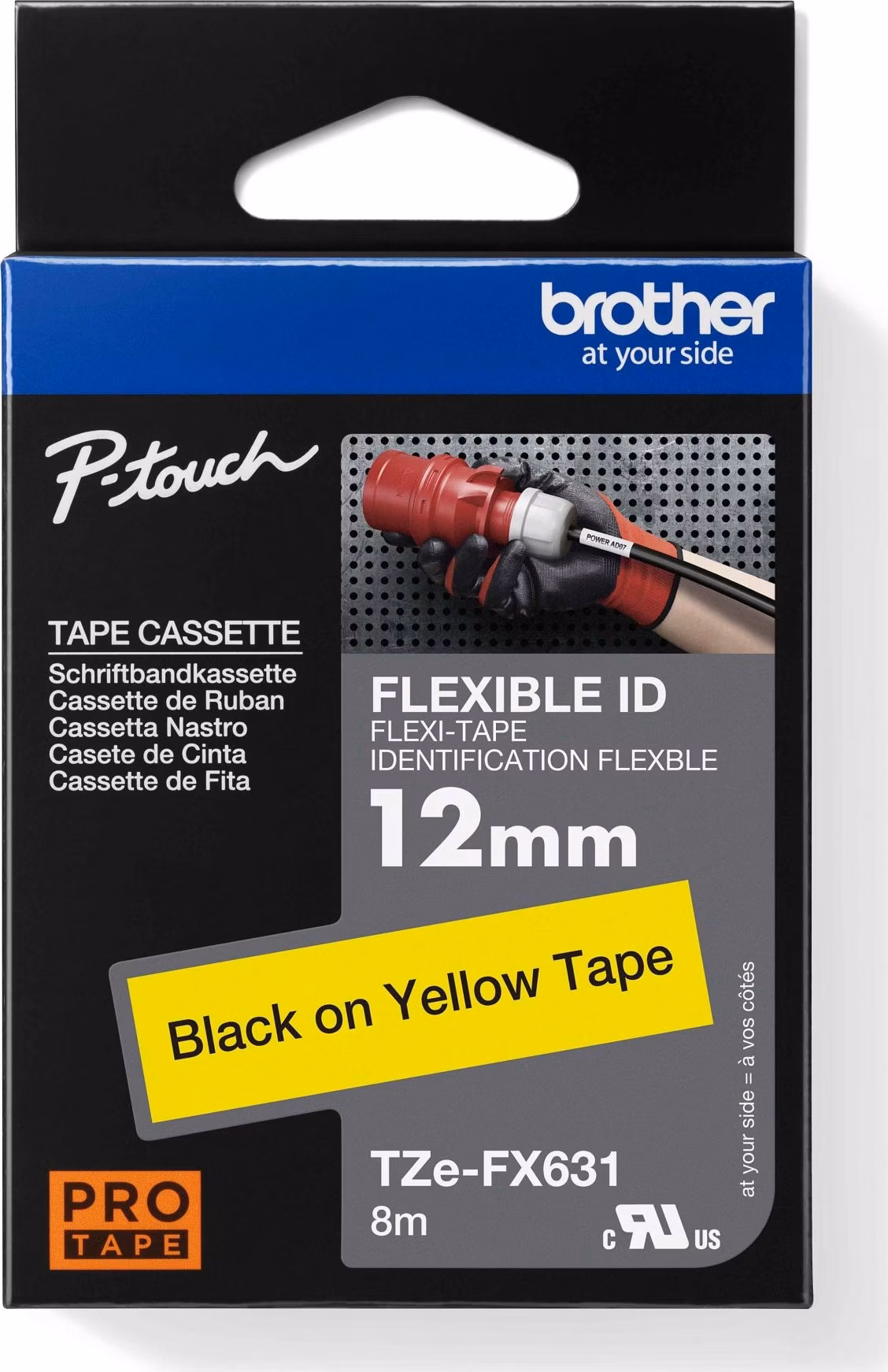 BROTHER TZEFX631 - 12 mm široká kazeta TZ, pružná laminátová páska TZE-FX631, žlto-čierne písmo