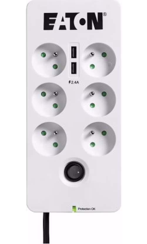 EATON přepěťová ochrana Protection Box 6 Tel@ USB FR, 6 zásuvek + 2x USB + telefon