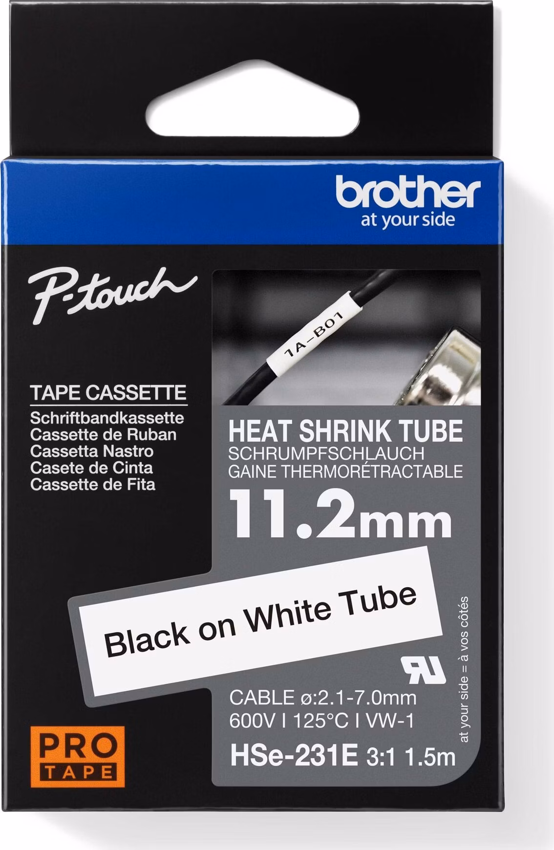 BROTHER smršťovací bužírka - HSE-231E bílá pro E300VP H300 H500 E550 P700 P750 D800 P900 P950 - 11,2mm / 2,1-7mm / 3:1