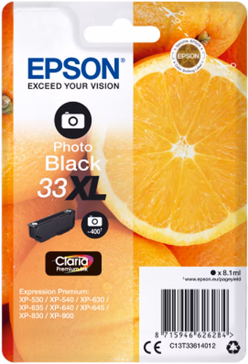 Čierny atrament EPSON v jednom balení "Orange" Photo Black 33XL Claria Premium Ink