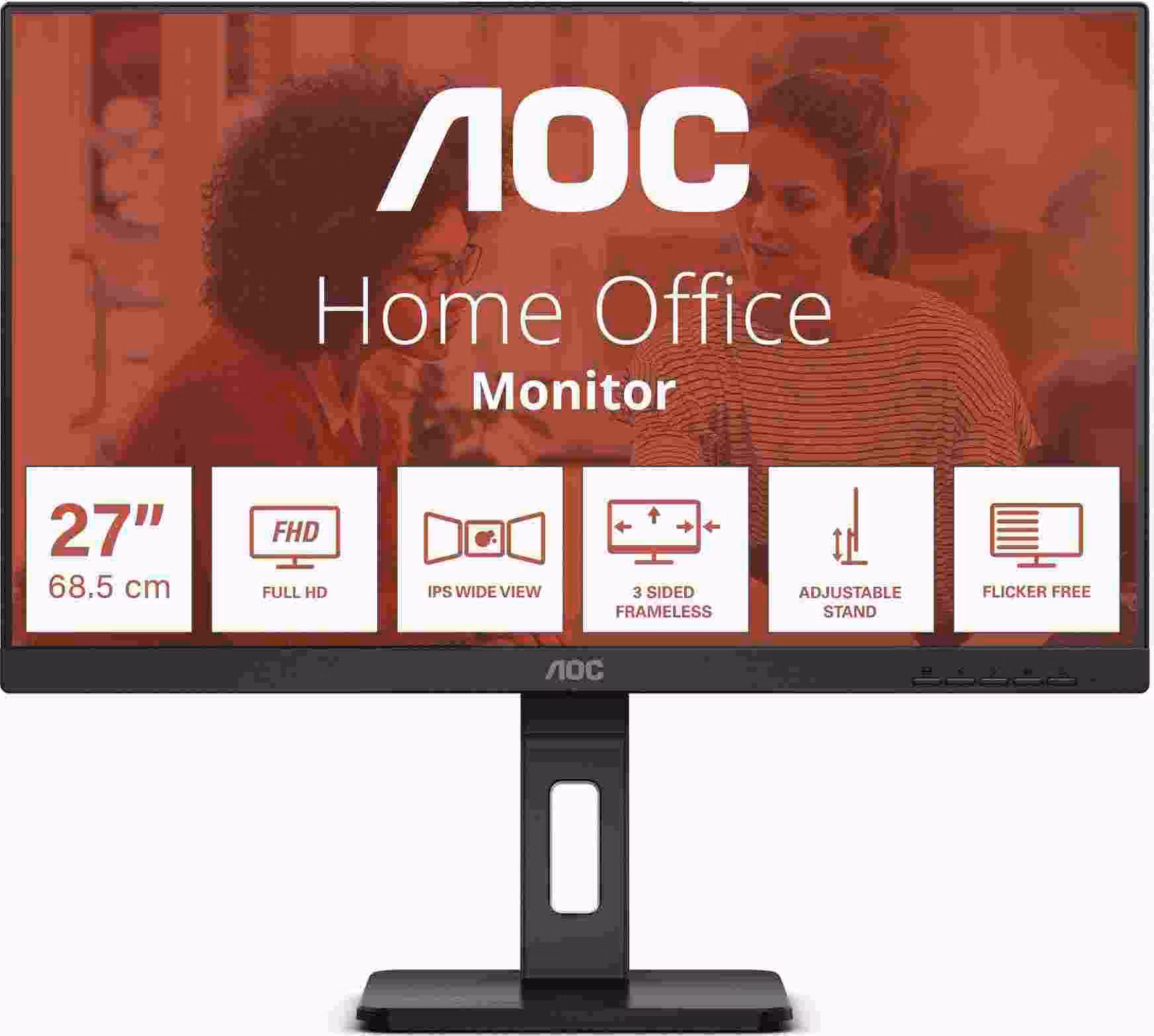 BAZAR - AOC MT IPS LCD WLED 27" 27E3QAF - IPS panel, 1920x1080, D-Sub, HDMI, DP, repro, pivot - Po opravě (Komplet)