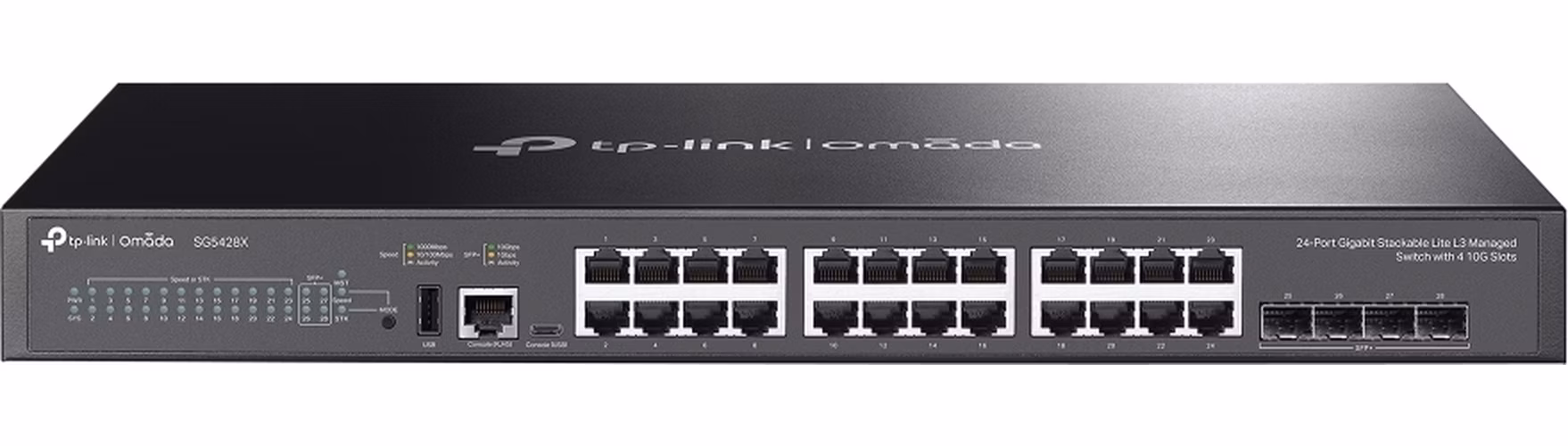 TP-Link SG5428X Omada 24portový gigabitový stohovatelný Lite L3 řízený switch se 4× 10G sloty