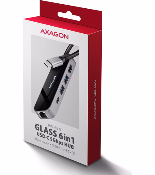 AXAGON multi 6in1 USB-C hub / HMC-6GLN / USB 3.2 Gen1 / PD 100W / 1x USB-C / 2x USB-A / HDMI / RJ-45 / 20cm