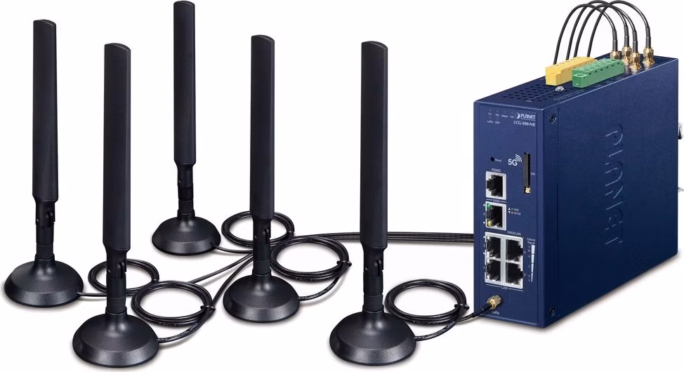 Planet LCG-300-NR IoT LoRaWAN průmyslová brána, 5G/4G, 5x LAN 1Gb, DIN, IP30, -40/+75C, 9-54VDC