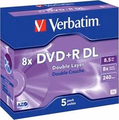 VERBATIM DVD+R(5-pack)DoubleLayer/Jewel/8x/8,5GB