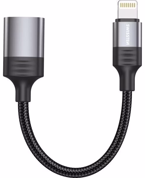 SWISSTEN OTG ADAPTÉR TEXTILE LIGHTNING (samec) / USB-A (samice) 0,12 M ČERNÝ (nahrazuje 55500300)
