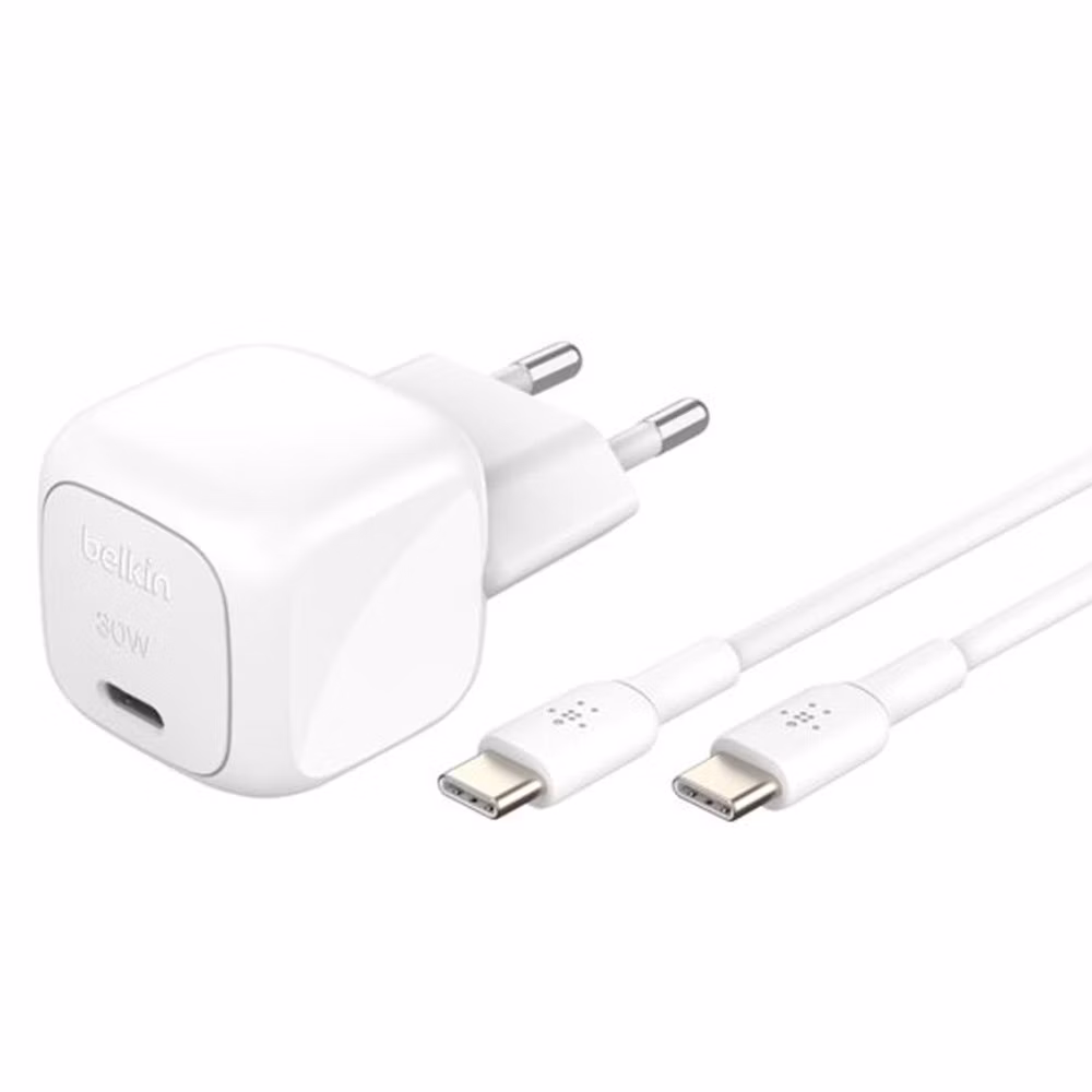 Belkin 30W PD 3.1 USB-C Wall Charger + USB-C/USB-C kábel 1m - White