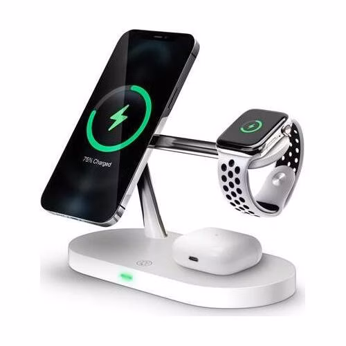 CONNECT IT MultiCharge 5 v 1 MagSafe Wireless Fast Charge bezdrátová nabíječka, BÍLÁ