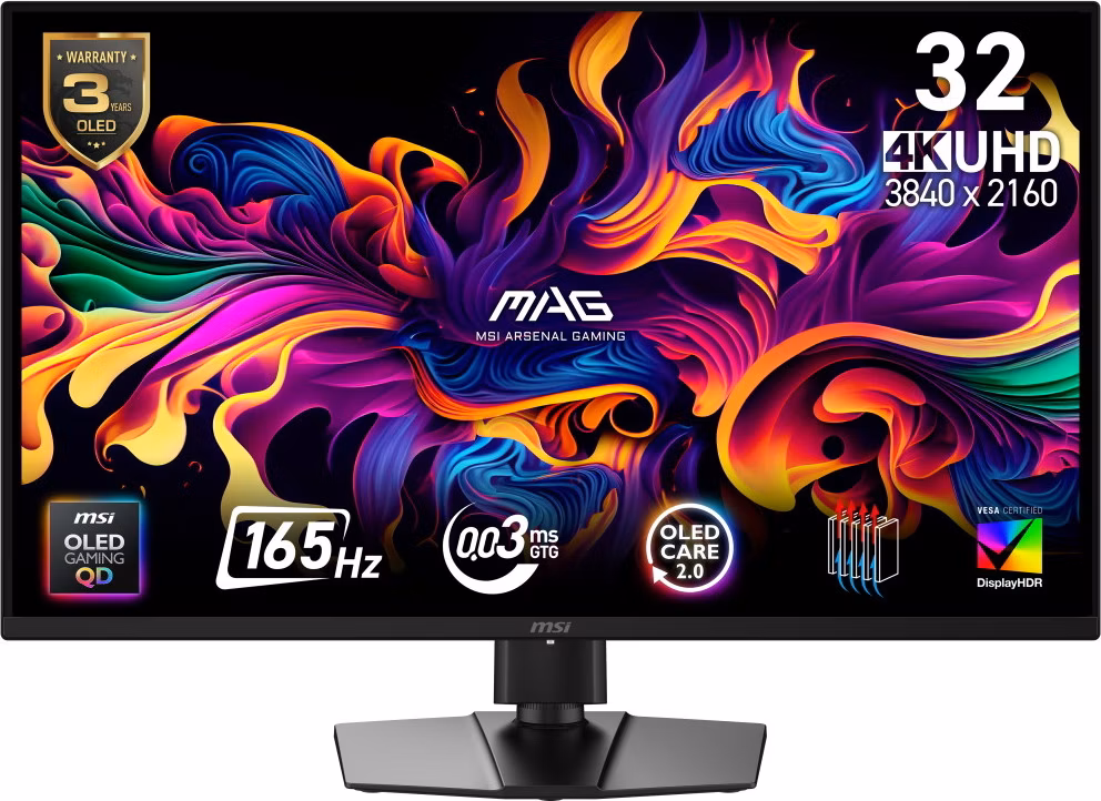 MSI Gaming MAG 322UP QD-OLED E16/ 31,5"/ 3840x2160 / OLED/ 0,03ms/ 165Hz/ 250cd/m2/ 1500000:1/ HDMI/ DP/ VESA/ černý