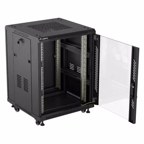 LANBERG INŠTALAČNÝ RACK 19" 15U 600X600 ČIERNE SKLENENÉ DVERE (PLOCHÉ BALENIE)