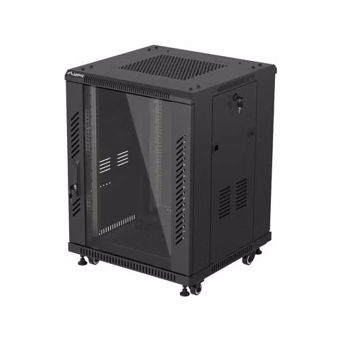 LANBERG INŠTALAČNÝ RACK 19" 15U 600X600 ČIERNE SKLENENÉ DVERE (PLOCHÉ BALENIE)